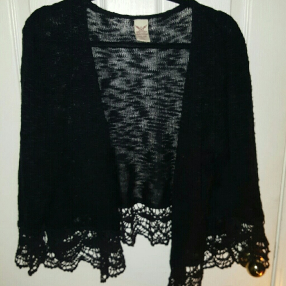 Faded Glory Black Crochet Trim Open Catdigan XXL